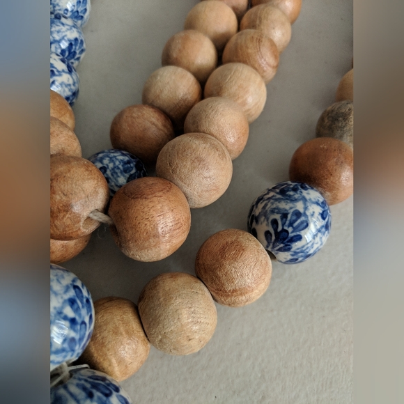 Wooden Garland Marble Blue Floral Beads Decor Farmhouse Boho Gift - Picture 7 of 7
